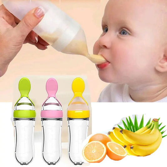 Squeezing Feeding Bottle Silicone Newborn Baby Training Rice Cereal  Food Spoon Supplement Feeder Safe Useful Tableware for Kids